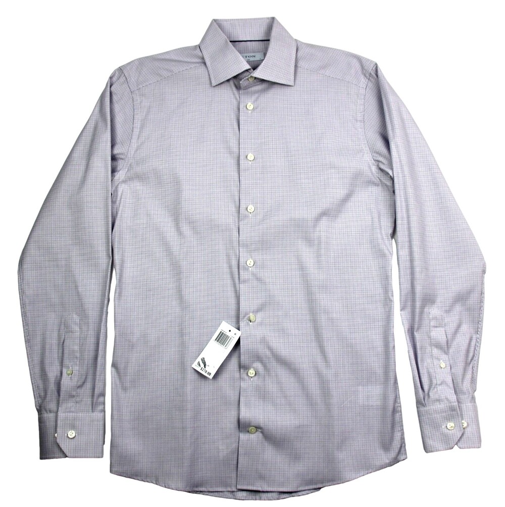 Eton Dress Shirt Mens 15 38 Light Purple Check Slim Fit Cotton Blend NWT $270